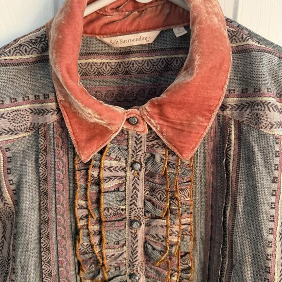 Soft Surroundings Tops - Soft Surroundings Tunic Top Womens Small Elena Embroidered Mesh Floral Fairy